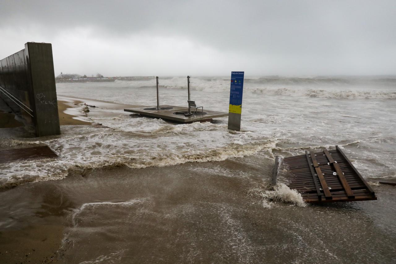 Barcelona beach affected by Gloria storm